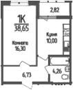 Продается 1-комн. квартира, 37.24 м²