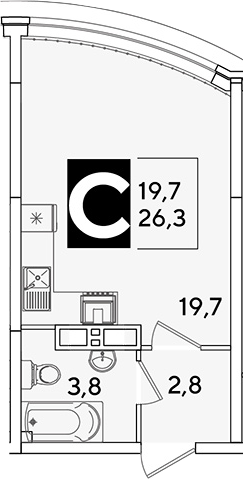 Продается 1-комн. квартира, 26.3 м²