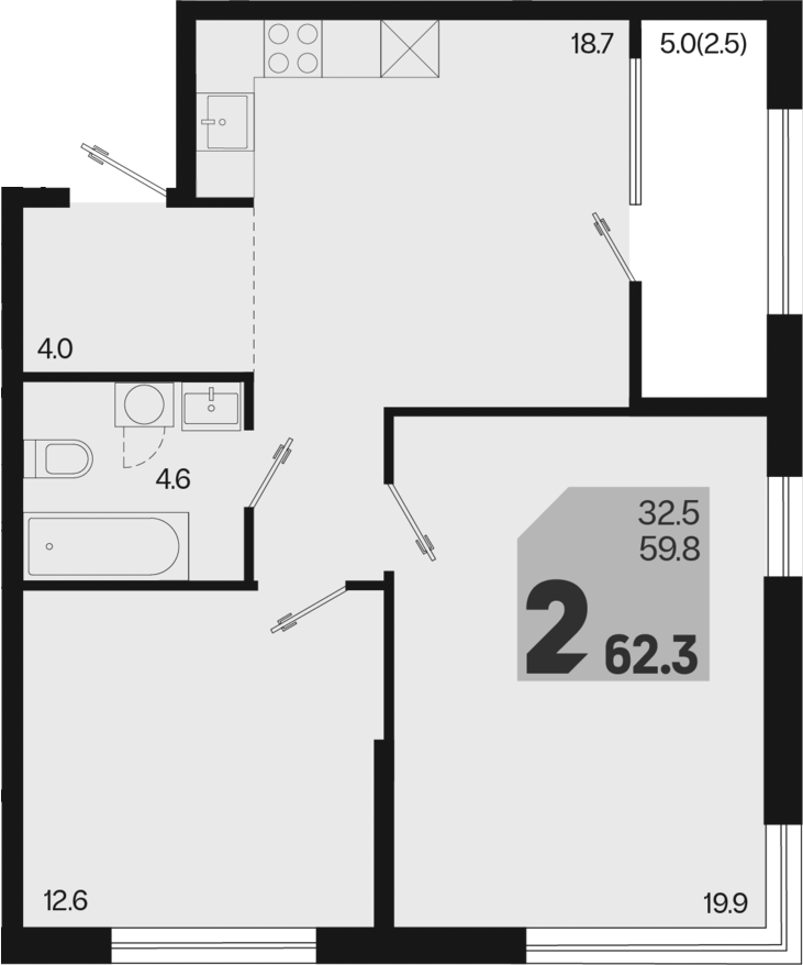 Продается 2-комн. квартира, 59.8 м²