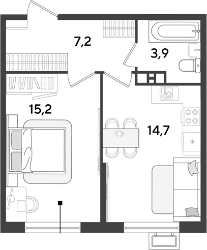 1-комн., 41 м², 4/9 этаж, ЖК «Парк Победы»