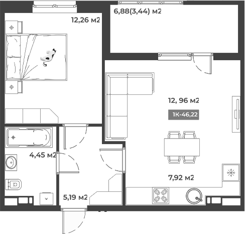 Продается 1-комн. квартира, 42.78 м²