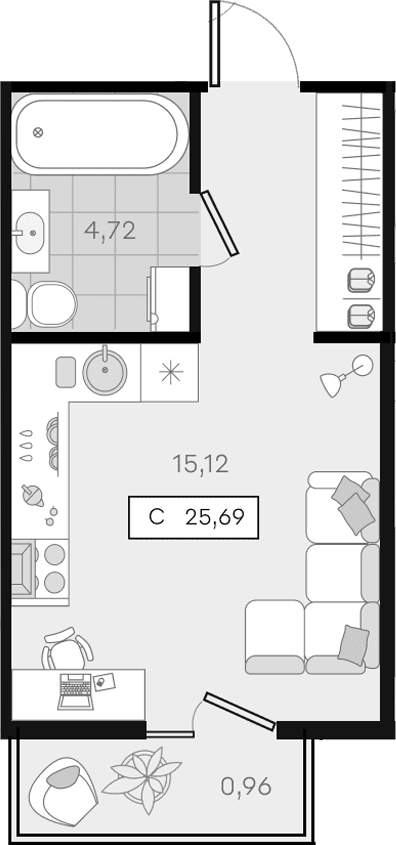 Студия, 24.73 м², 2/8 этаж, ЖК «История 3»