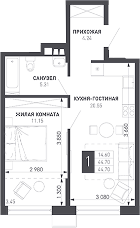 1-комн. Иначе в Молодежном