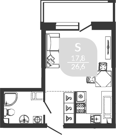 Студия, 25.2 м², 1/24 этаж, ЖК «Улыбка»