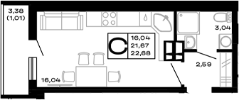 Студия, 21.67 м², 6/14 этаж, ЖК «Горные высоты»