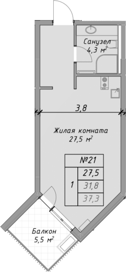 Студия, 31.8 м², 2/4 этаж, ЖК «Оазис Азова»