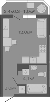 Студия, 19.1 м², 4/4 этаж, ЖК «Дзенпарк»