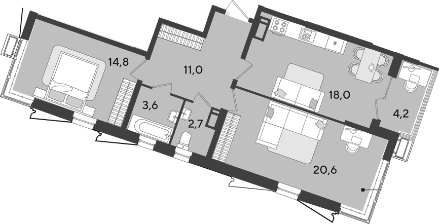 3-комн., 71.8 м², 18/18 этаж, ЖК «Парк Победы»