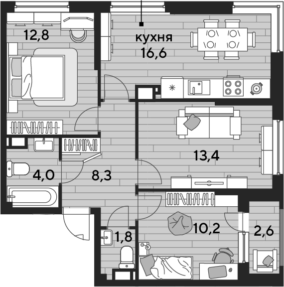 3-комн., 67.1 м², 16/19 этаж, ЖК «DОГМА ПАРК»