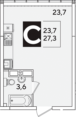 Студия, 27.3 м², 15/16 этаж, ЖК «Самолет»