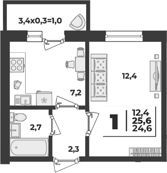 Продается 1-комн. квартира, 24.6 м²