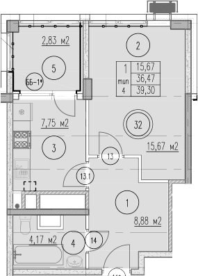1-комн., 36.47 м², 5/10 этаж, ЖК «Agoy Park Residence by Lavicon»