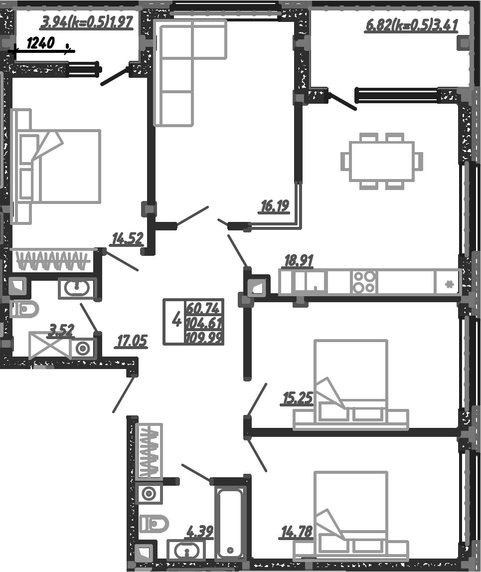 4+ комнаты, 102.67 м², 24/24 этаж, ЖК «Родные Просторы»
