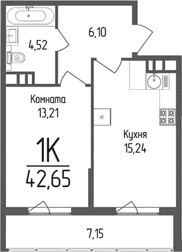 Продается 1-комн. квартира, 39.07 м²