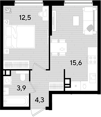 1-комн., 36.3 м², 9/16 этаж, ЖК «DОГМА ПАРК»