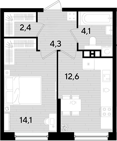 1-комн., 37.5 м², 4/16 этаж, ЖК «DОГМА ПАРК»