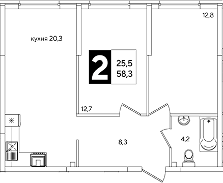 3-комн., 58.3 м², 1/16 этаж, ЖК «Самолет»