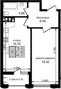 1-комн., 47.65 м², 2/8 этаж, ЖК «Резиденция морей»