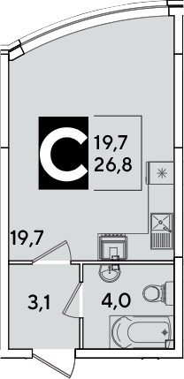 Студия, 26.8 м², 1/16 этаж, ЖК «Самолет»