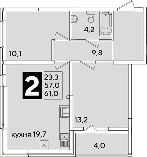 3-комн., 57 м², 1/16 этаж, ЖК «Самолет»