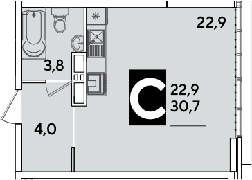 Студия, 30.7 м², 16/16 этаж, ЖК «Самолет»