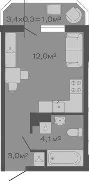 Продается 1-комн. квартира, 19.1 м²