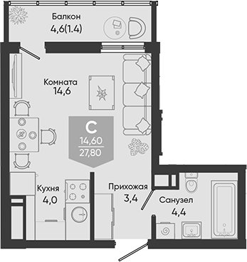Продается 1-комн. квартира, 26.4 м²
