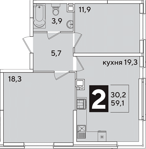 3-комн., 59.1 м², 5/16 этаж, ЖК «Самолет»