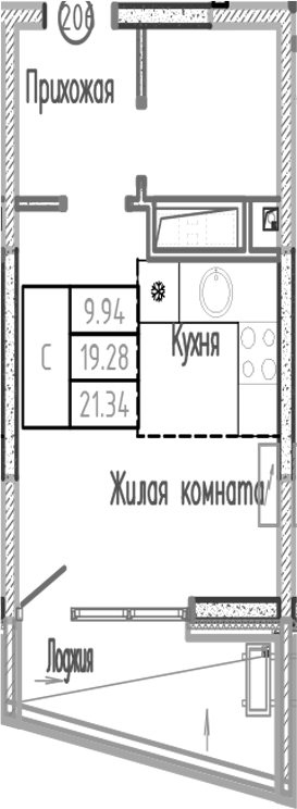 Студия, 19.24 м², 11/12 этаж, ЖК «Sun Hills Ольгинка»