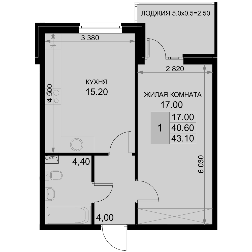2-комн., 40.6 м², 2/7 этаж, ЖК «История»