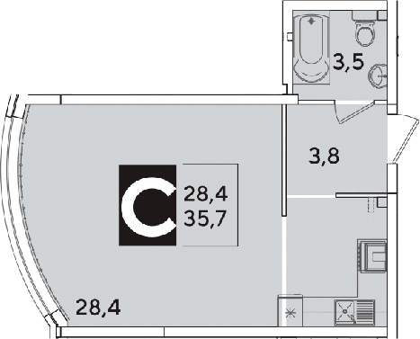 Студия, 35.7 м², 1/16 этаж, ЖК «Самолет»
