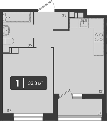 1-комн., 32 м², 6/9 этаж, ЖК «Архитектор. ГК ЮгСтройИнвест»