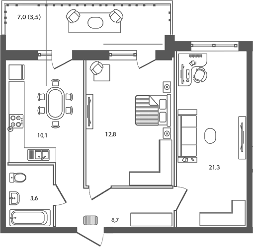 2-комн., 54.5 м², 3/9 этаж, ЖК «Сиреневый бульвар»