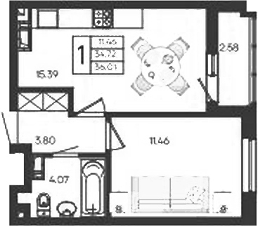 1-комн., 34.72 м², 17/18 этаж, ЖК «Дом 101»