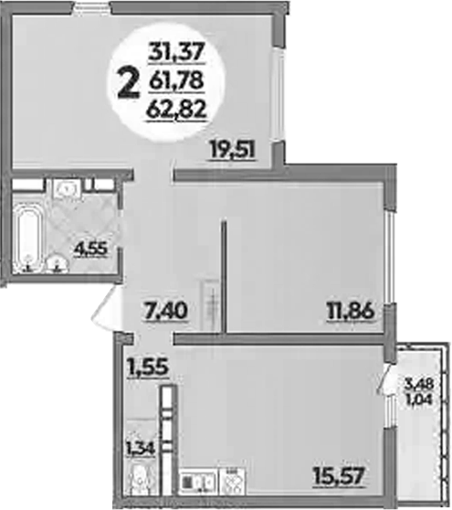 2-комн., 61.78 м², 7/12 этаж, ЖК «Предгорье Лаго-Наки»