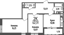 Продается 2-комн. квартира, 60.23 м²