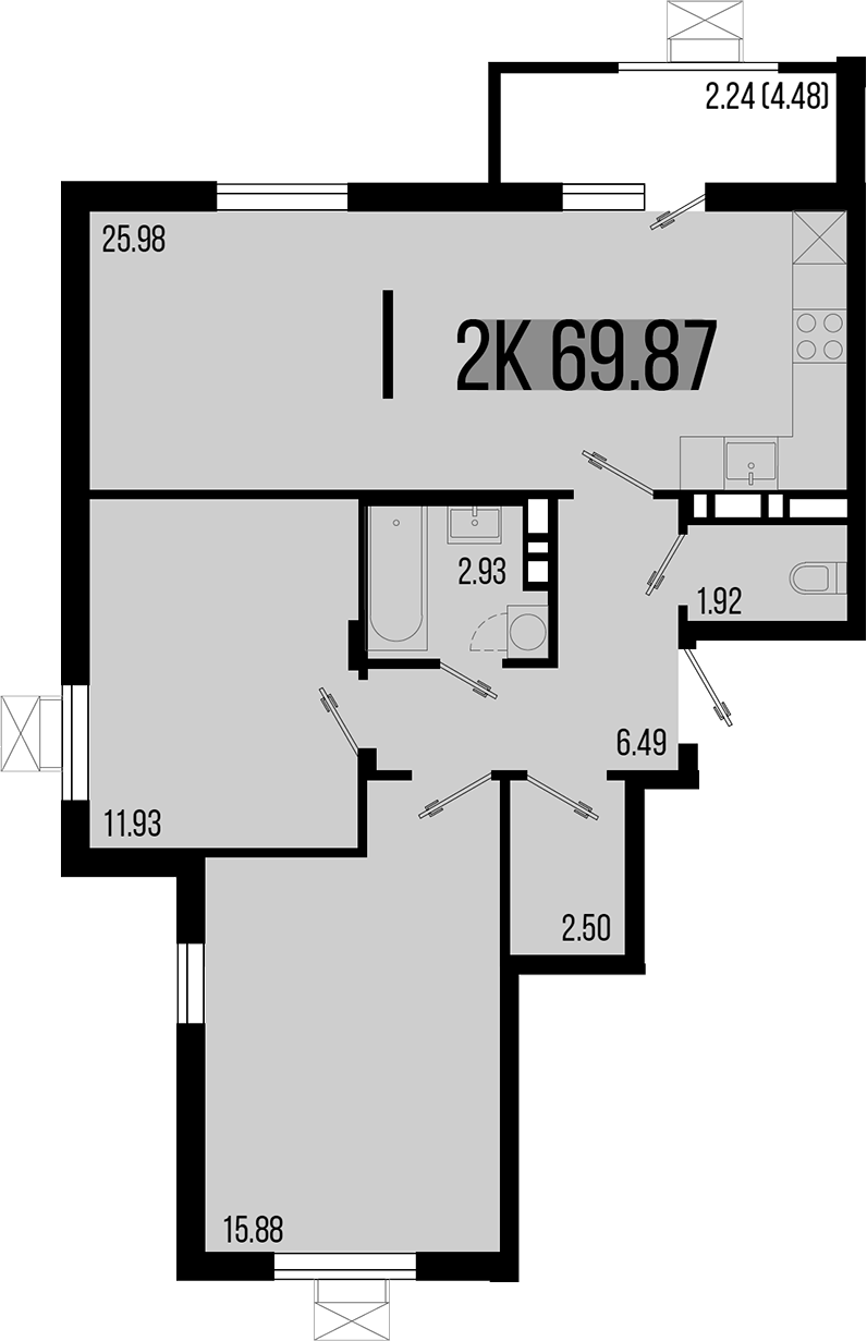 2-комн., 67.63 м², 2/8 этаж, ЖК «Цветной бульвар»