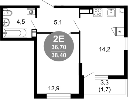 1-комн., 36.7 м², 12/17 этаж, ЖК «Лестория»