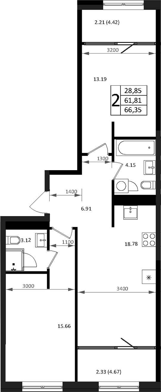 3-комн., 61.81 м², 10/16 этаж, ЖК «Патрики»