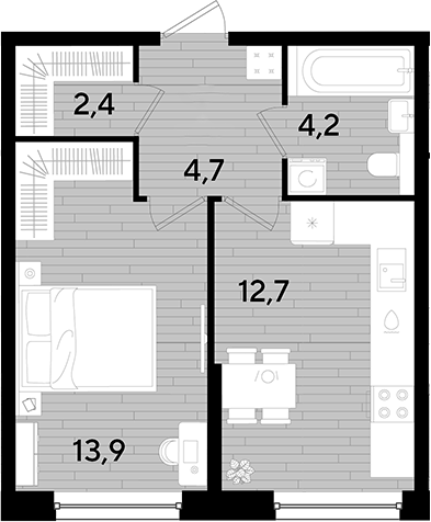 1-комн., 37.9 м², 2/16 этаж, ЖК «DОГМА ПАРК»