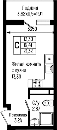 Студия, 19.41 м², 9/18 этаж, ЖК «Ботаника Хиллс»