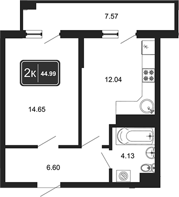 1-комн., 37.42 м², 6/8 этаж, ЖК «Гостиничный комплекс Marine Garden 4»
