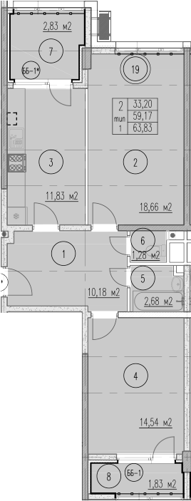 2-комн., 59.17 м², 3/10 этаж, ЖК «Agoy Park Residence by Lavicon»