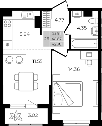 Продается 2-комн. квартира, 40.87 м²
