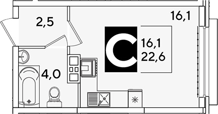 Студия, 22.6 м², 6/16 этаж, ЖК «Самолет»