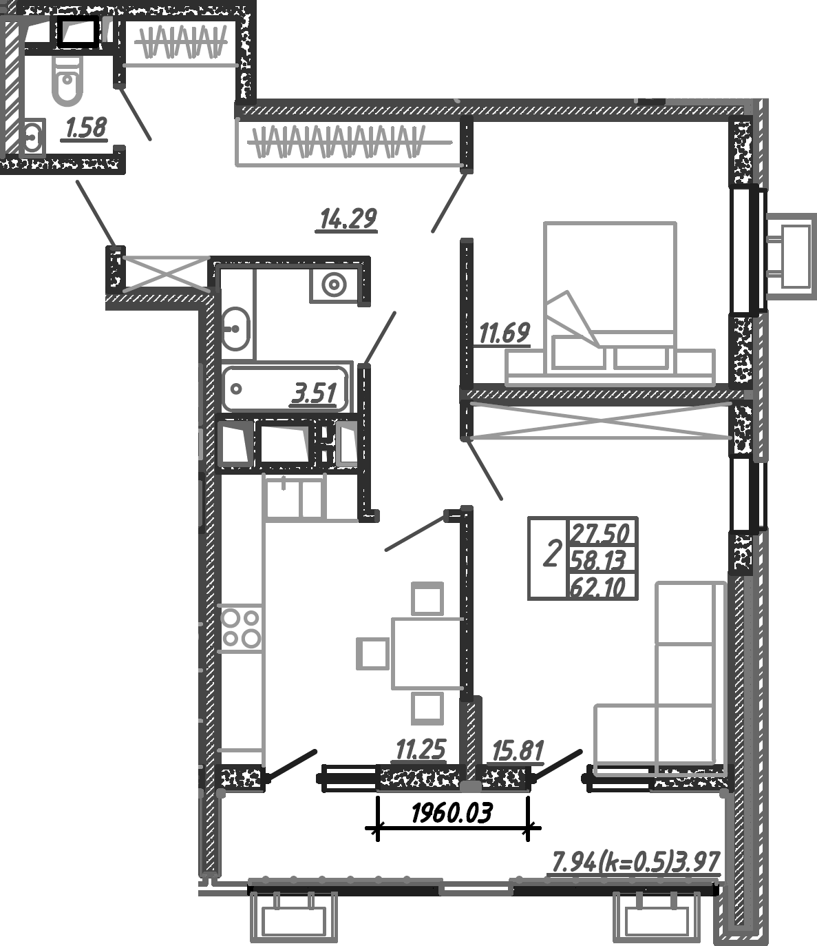 Продается 2-комн. квартира, 60.4 м²