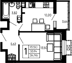 Продается 1-комн. квартира, 33.14 м²