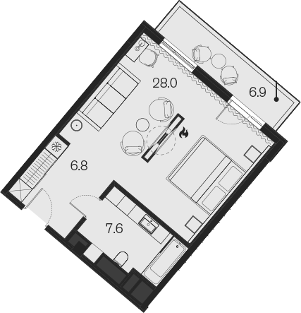 Студия, 42.4 м², 2/4 этаж, ЖК «Benefit Sky Breeze Sochi»