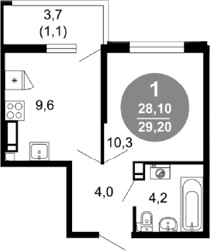 1-комн., 28.1 м², 3/17 этаж, ЖК «Лестория»