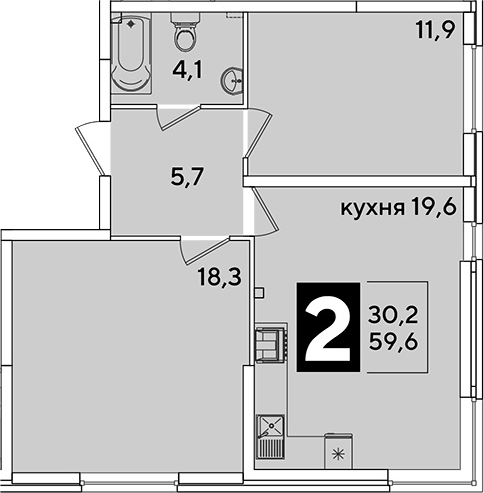 3-комн., 59.6 м², 2/16 этаж, ЖК «Самолет»